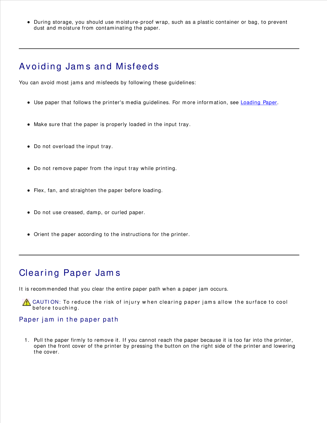 Dell 2350D/DN, 2330D/DN manual Avoiding Jams and Misfeeds, Clearing Paper Jams, Paper jam in the paper path 