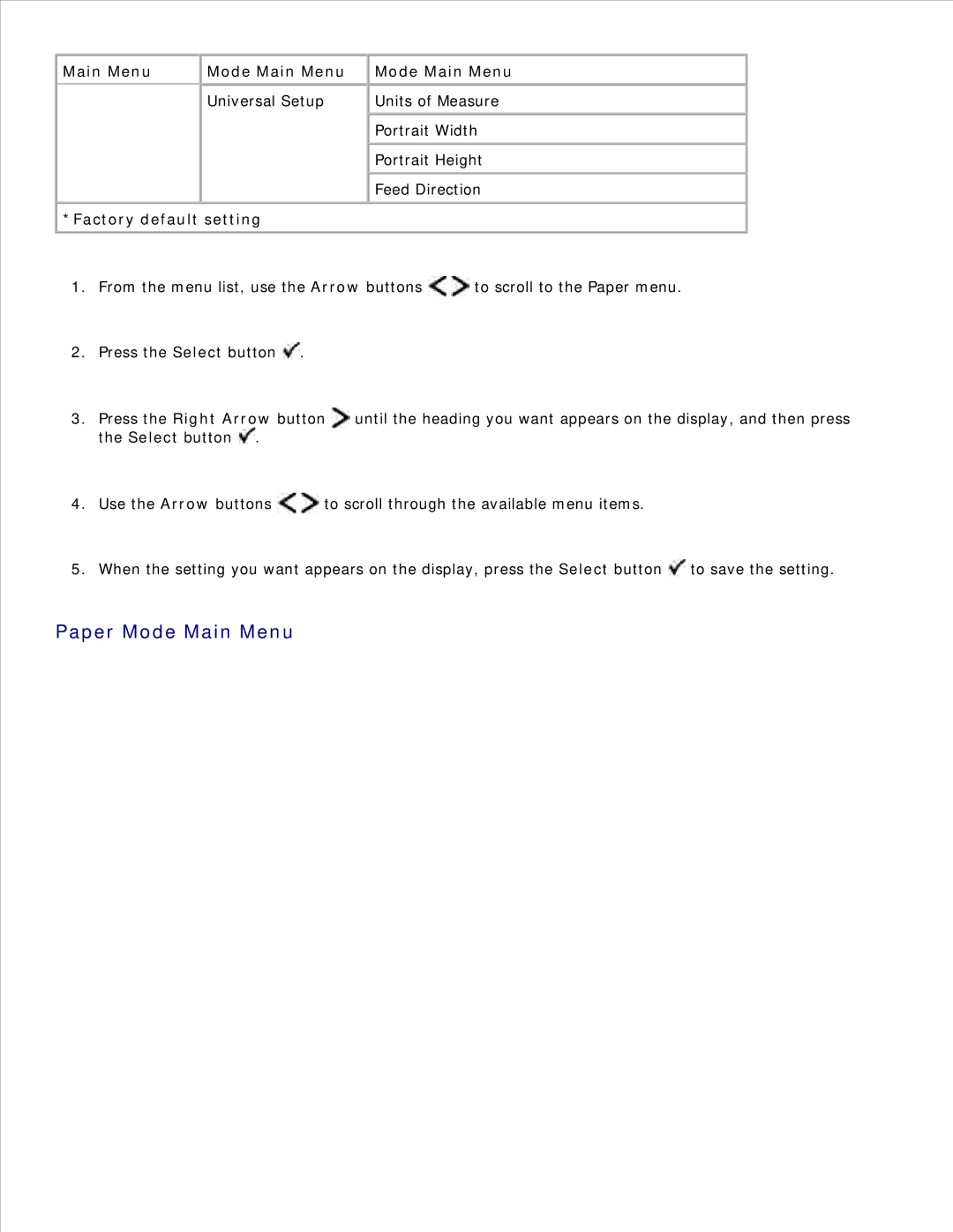 Dell 2330D/DN, 2350D/DN manual Paper Mode Main Menu 