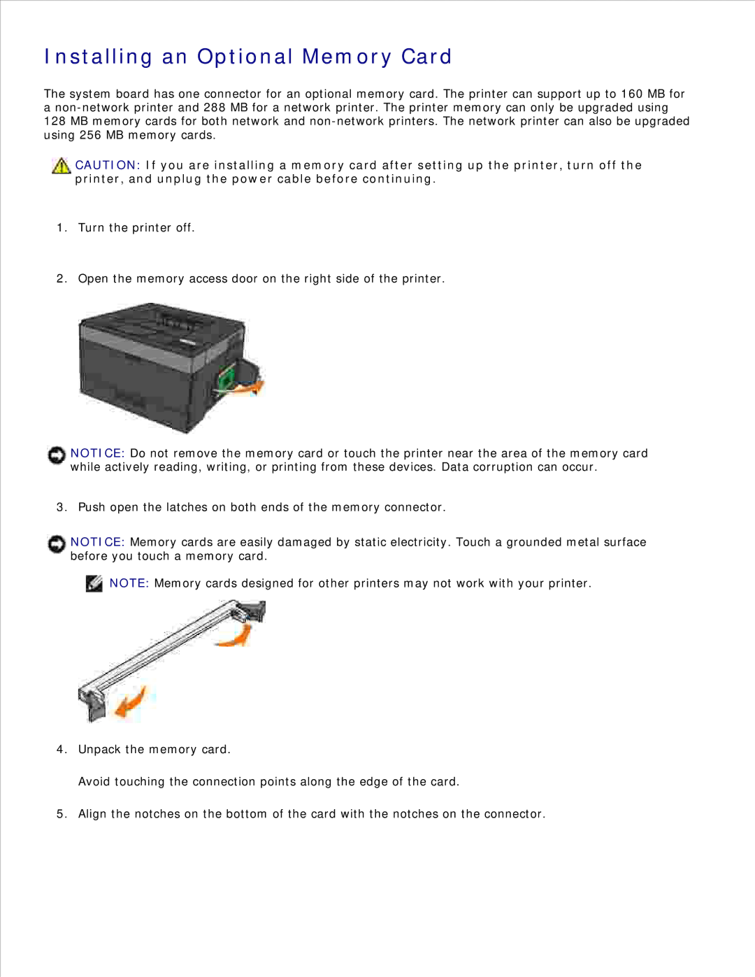 Dell 2330D/DN, 2350D/DN manual Installing an Optional Memory Card 