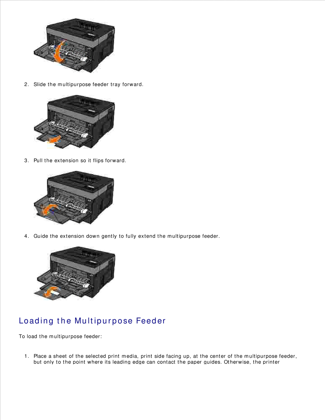 Dell 2330D/DN, 2350D/DN manual Loading the Multipurpose Feeder, To load the multipurpose feeder 