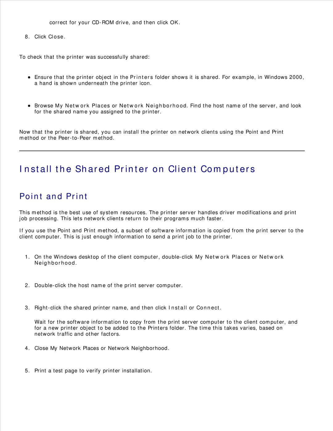 Dell 2350D/DN, 2330D/DN manual Install the Shared Printer on Client Computers, Point and Print 