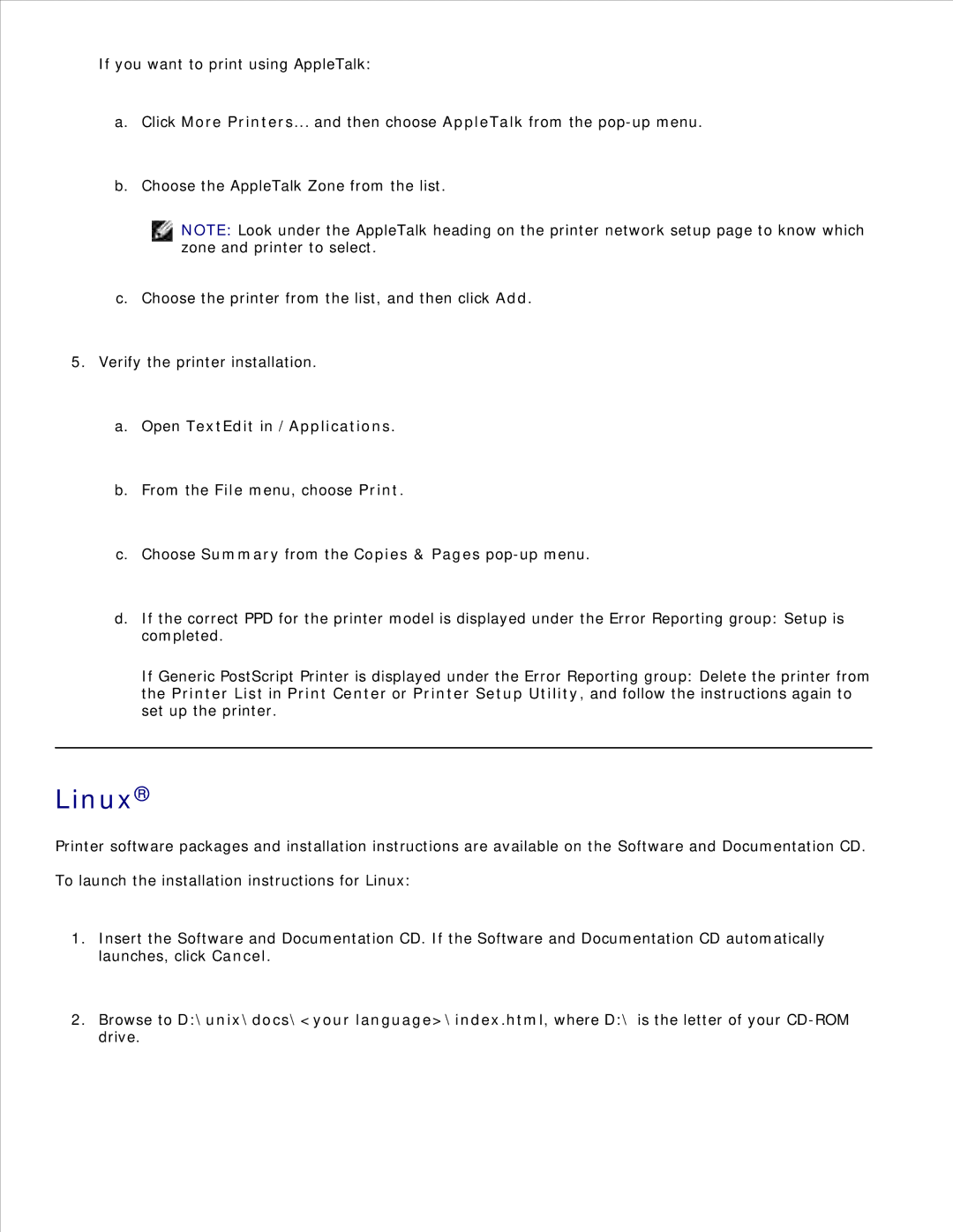 Dell 2330D/DN, 2350D/DN manual If you want to print using AppleTalk, Open TextEdit in /Applications 