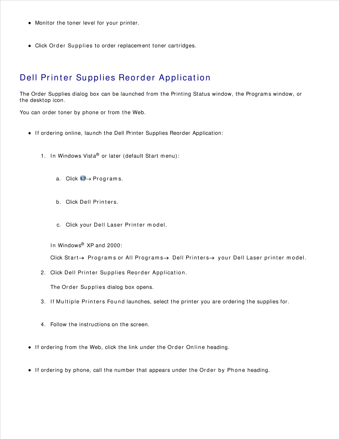 Dell 2350D/DN, 2330D/DN manual Dell Printer Supplies Reorder Application 