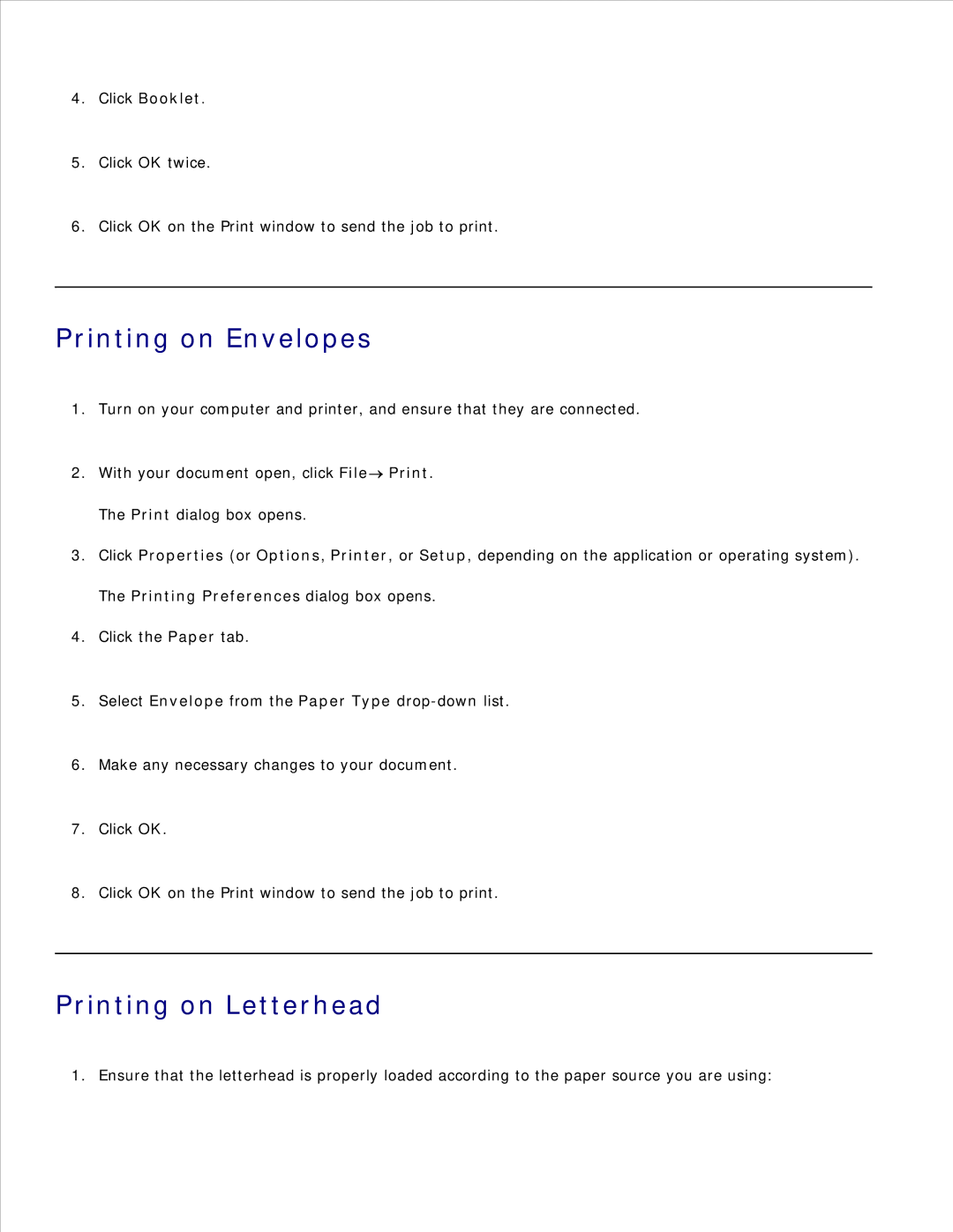 Dell 2350D/DN, 2330D/DN manual Printing on Envelopes, Printing on Letterhead 