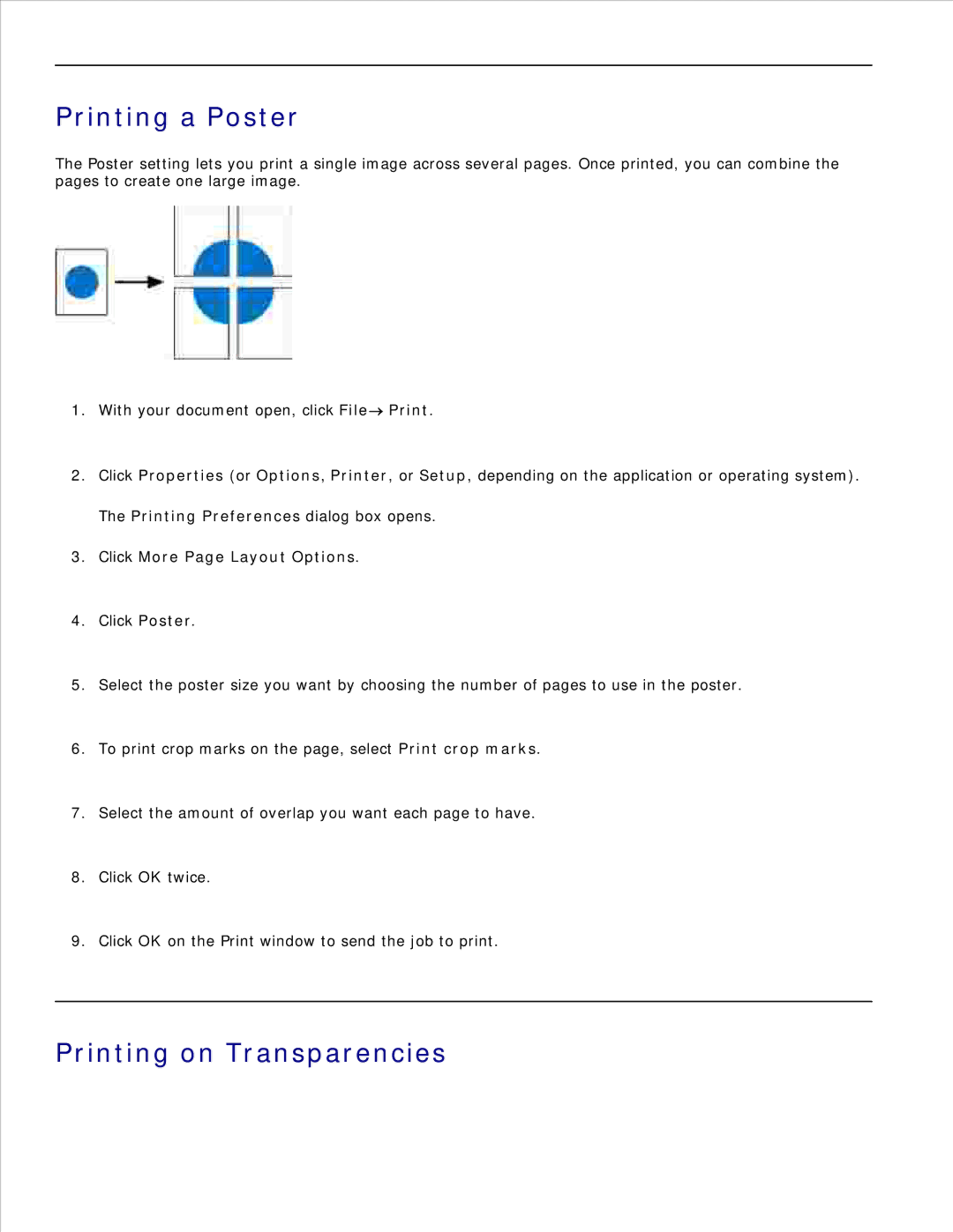 Dell 2350D/DN, 2330D/DN manual Printing a Poster, Printing on Transparencies 