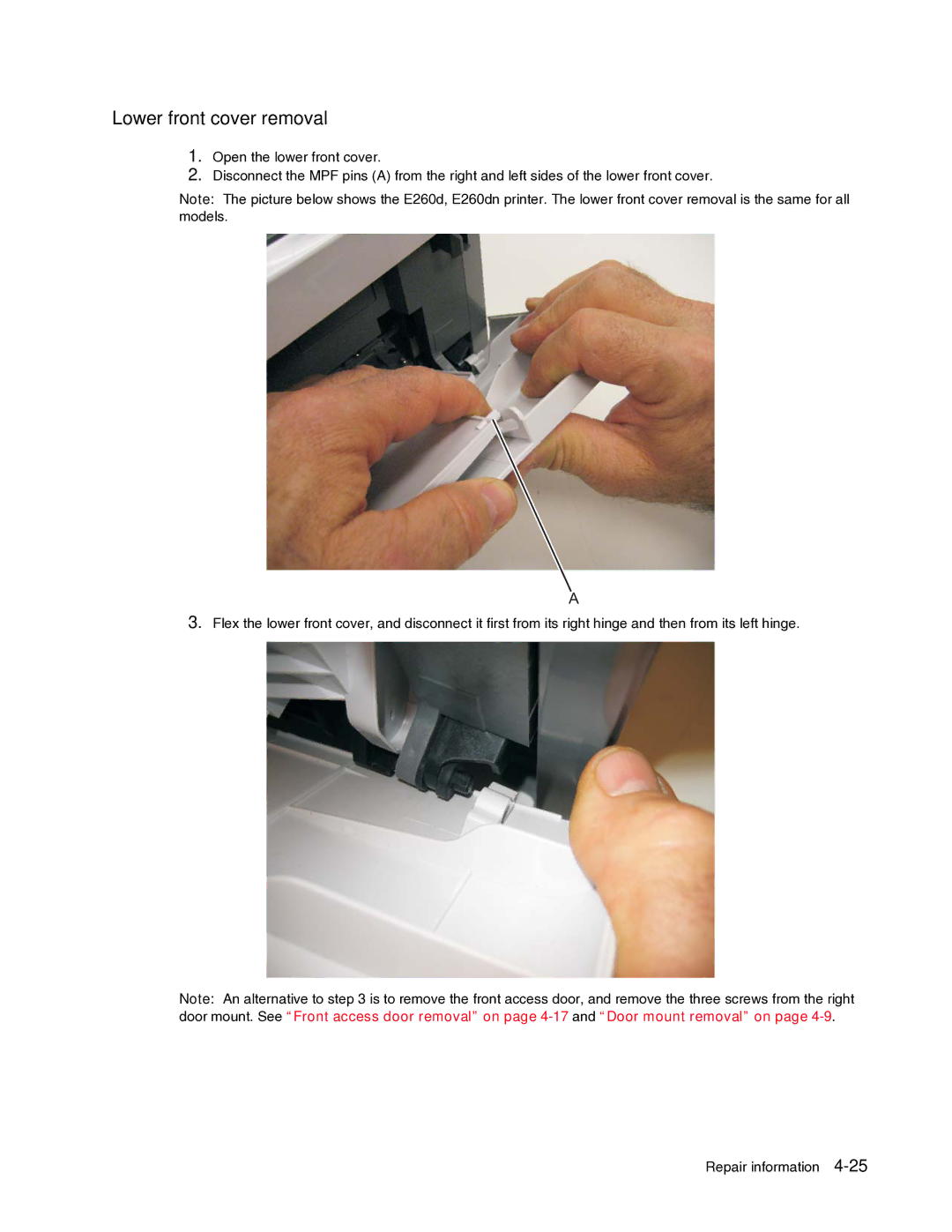 Dell 2330dn service manual Lower front cover removal 