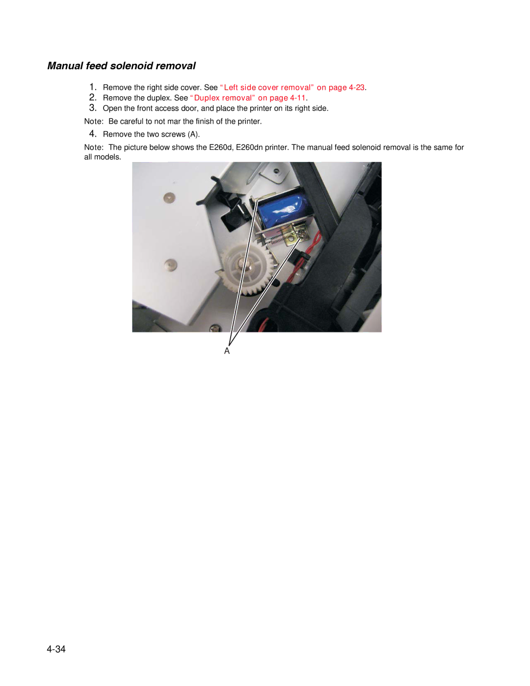 Dell 2330dn service manual Manual feed solenoid removal 