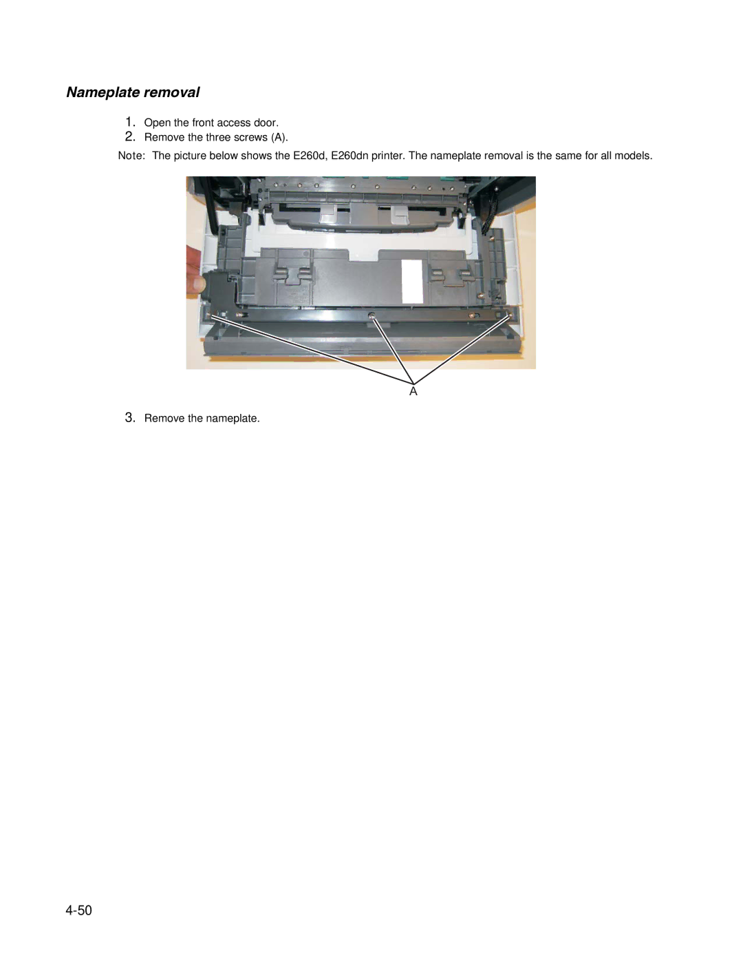 Dell 2330dn service manual Nameplate removal 