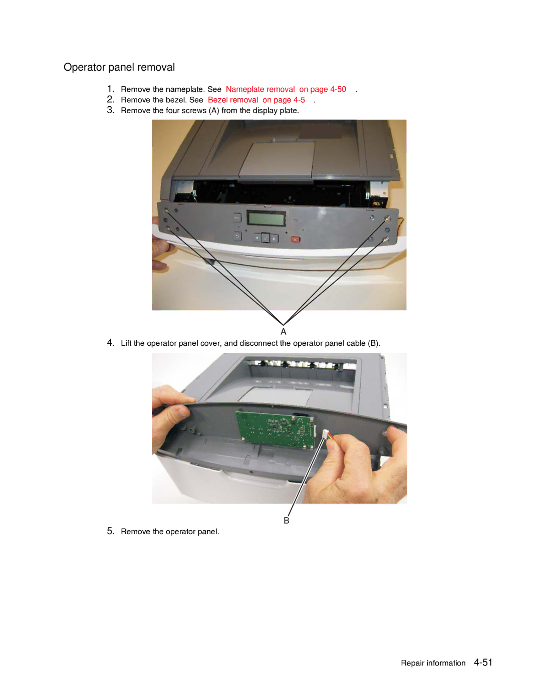 Dell 2330dn service manual Operator panel removal 