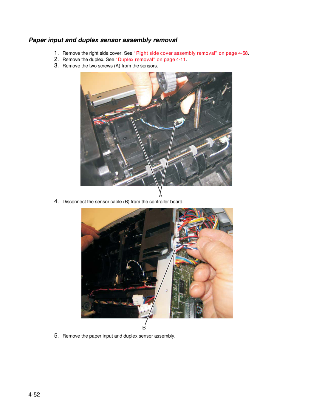 Dell 2330dn service manual Paper input and duplex sensor assembly removal 