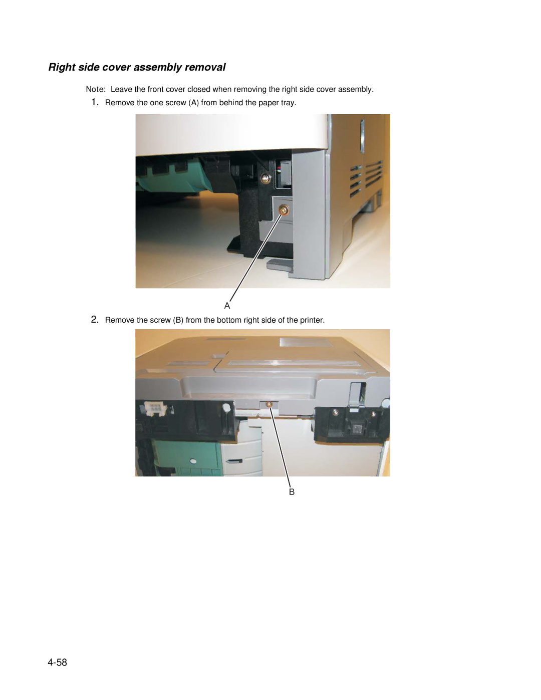 Dell 2330dn service manual Right side cover assembly removal 