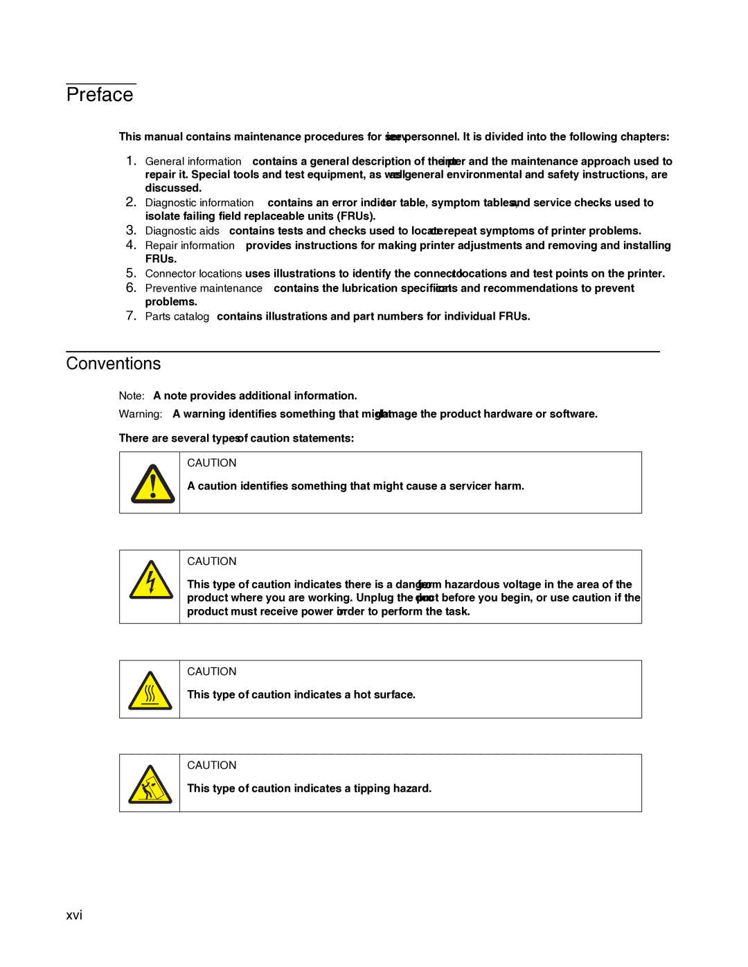 Dell 2330dn service manual Conventions, Xvi 