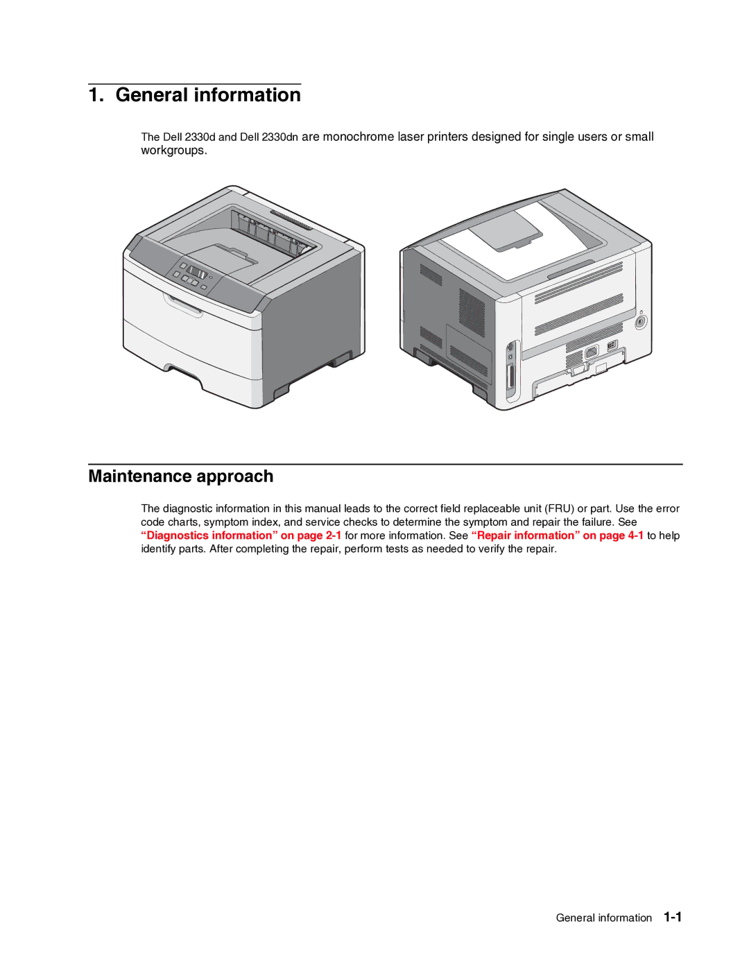 Dell 2330dn service manual General information, Maintenance approach 