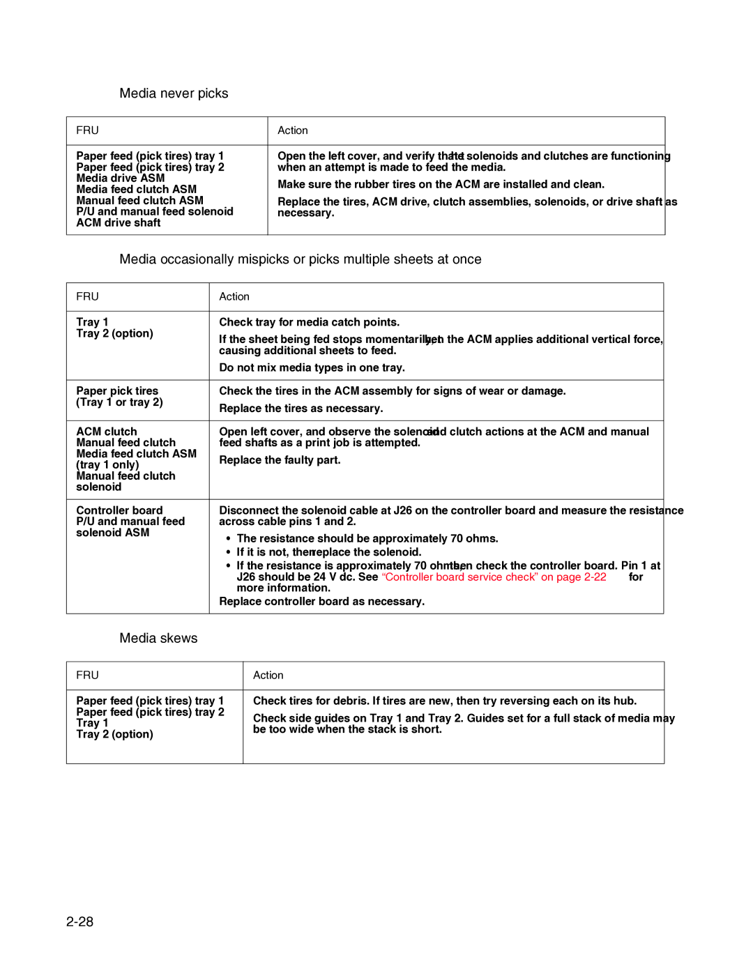 Dell 2330dn service manual Media never picks, Media skews 