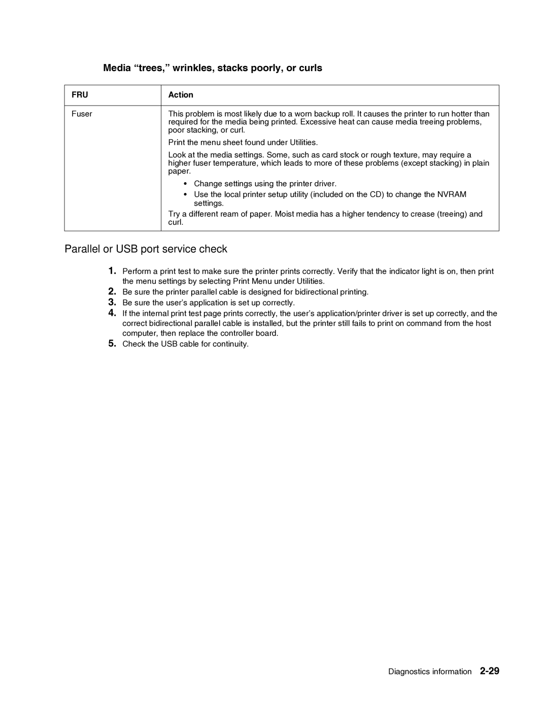 Dell 2330dn service manual Parallel or USB port service check, Media trees, wrinkles, stacks poorly, or curls 