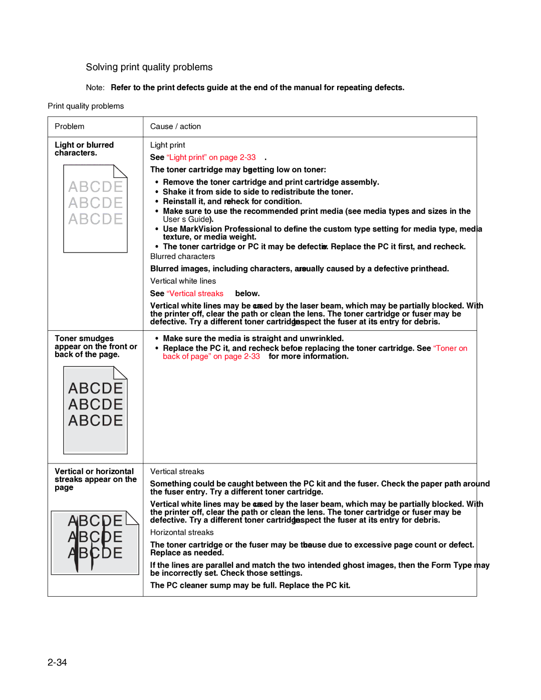 Dell 2330dn service manual Solving print quality problems 