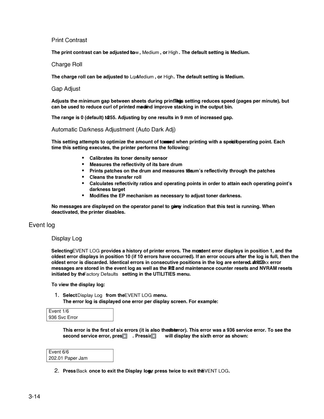 Dell 2330dn service manual Event log 