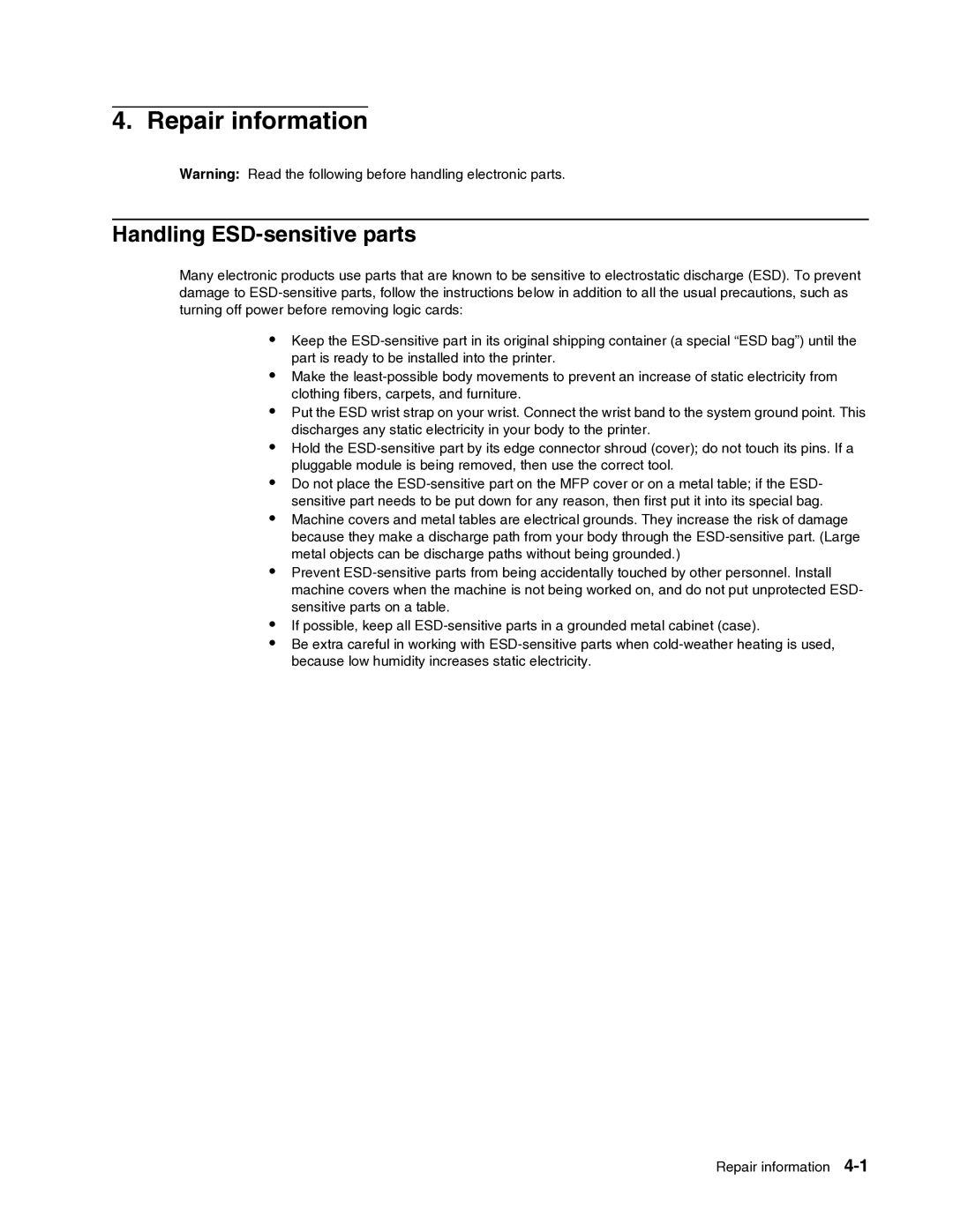 Dell 2330dn service manual Repair information, Handling ESD-sensitive parts 