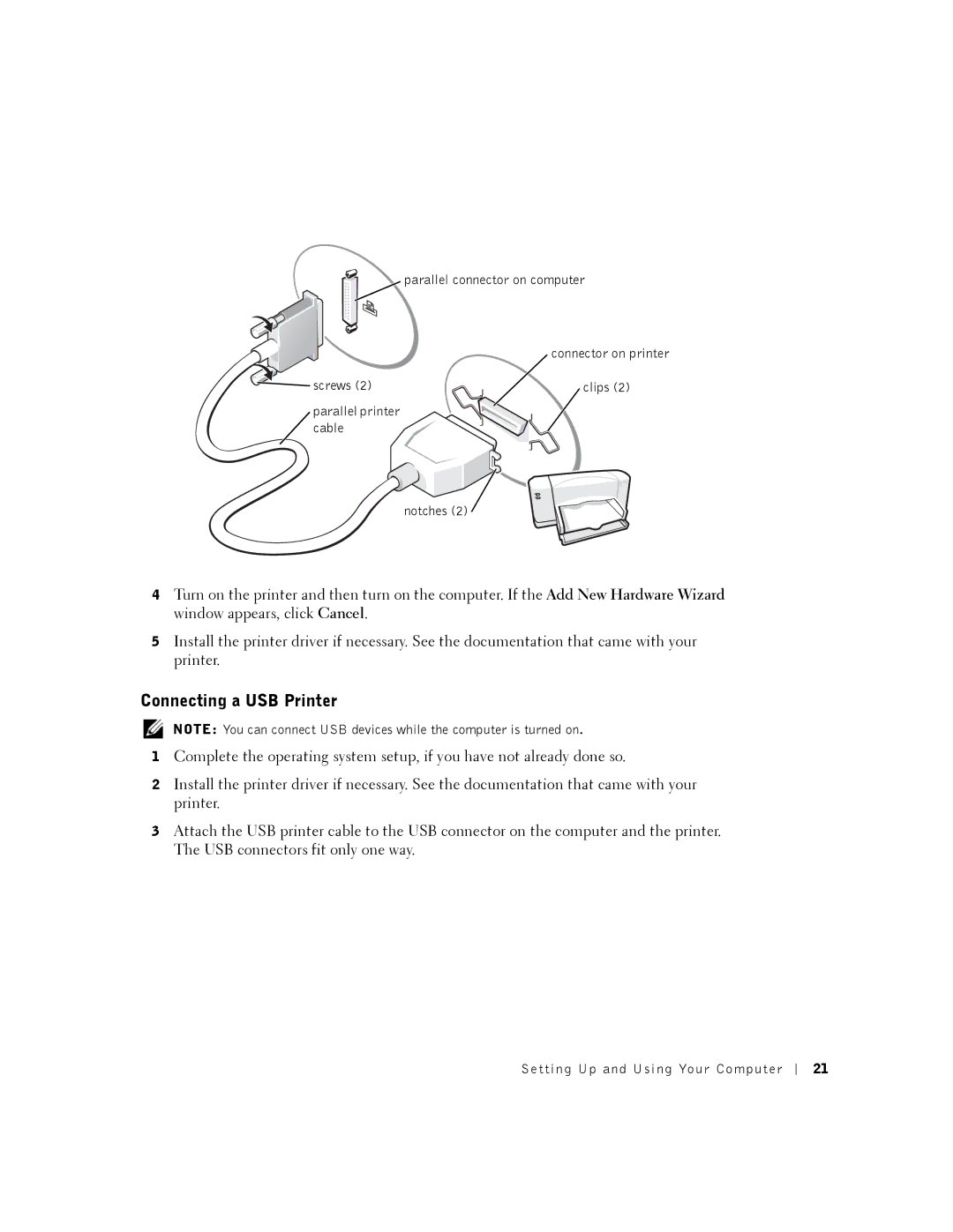 Dell 2350 manual Connecting a USB Printer 