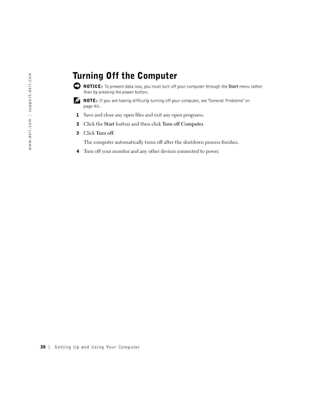 Dell 2350 manual Turning Off the Computer, Click Turn off 