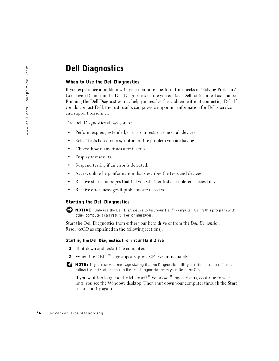 Dell 2350 manual When to Use the Dell Diagnostics, Starting the Dell Diagnostics 