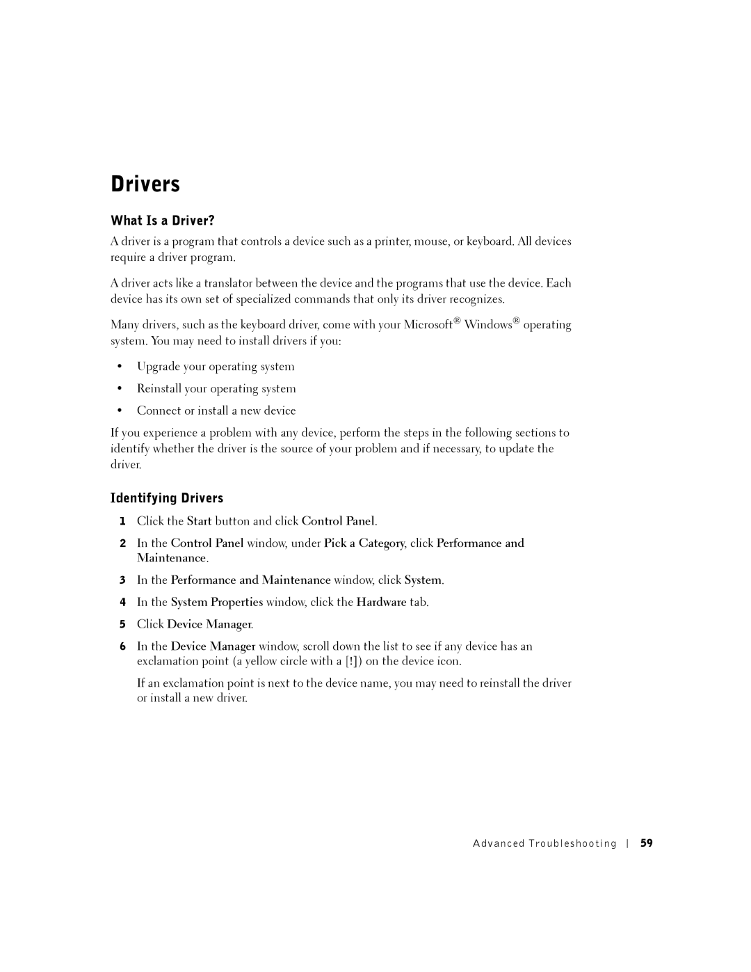 Dell 2350 manual What Is a Driver?, Identifying Drivers 