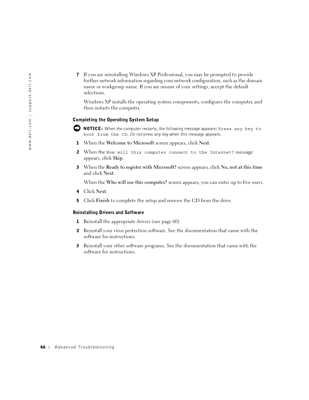 Dell 2350 manual Completing the Operating System Setup, Reinstalling Drivers and Software 