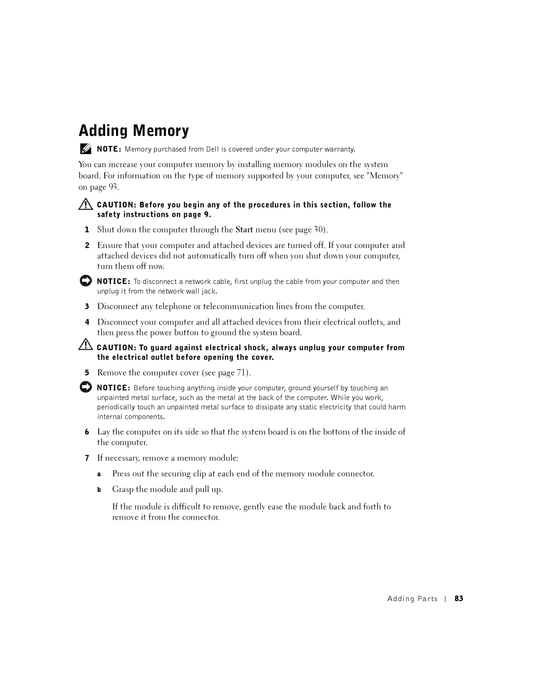 Dell 2350 manual Adding Memory 