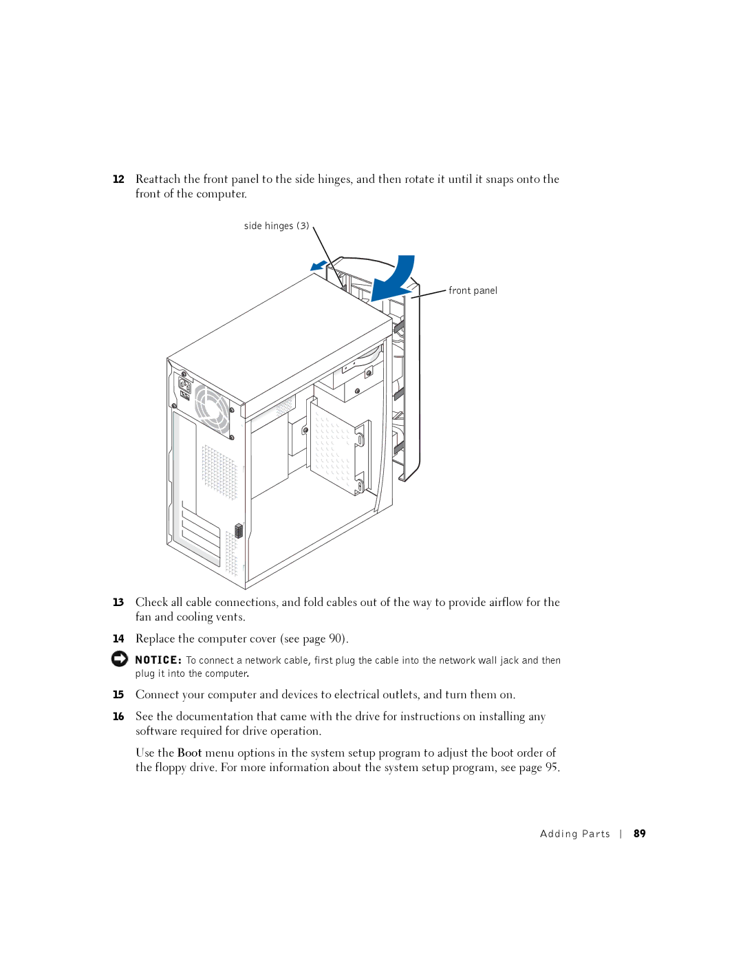 Dell 2350 manual Side hinges Front panel 