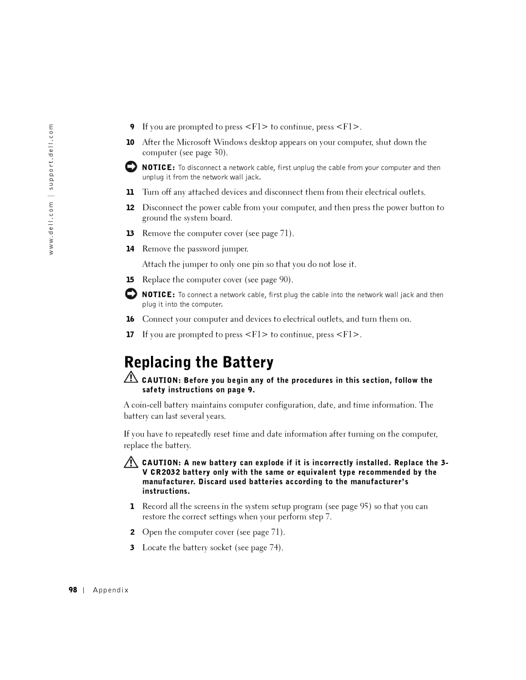 Dell 2350 manual Replacing the Battery 