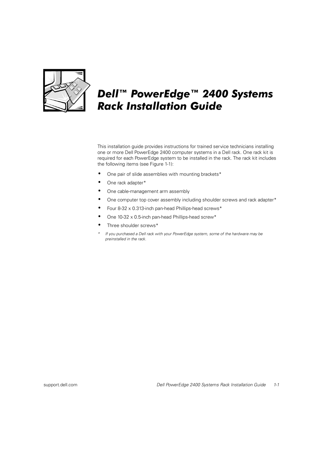 Dell manual Dell PowerEdge 2400 Systems Rack Installation Guide 