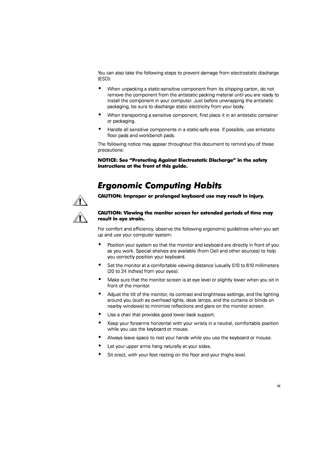 Dell 2400 manual Ergonomic Computing Habits 