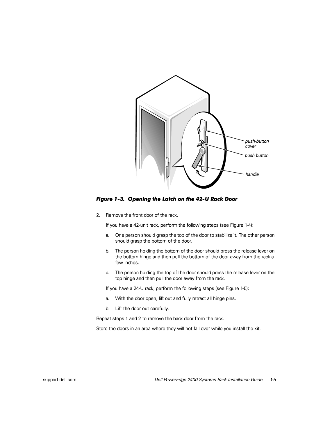 Dell 2400 manual 3.Opening the Latch on the 42-URack Door 