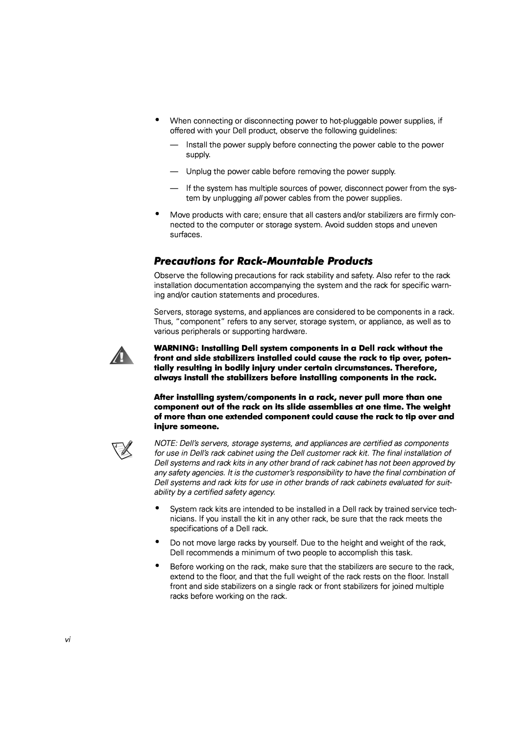 Dell 2400 manual Precautions for Rack-MountableProducts 