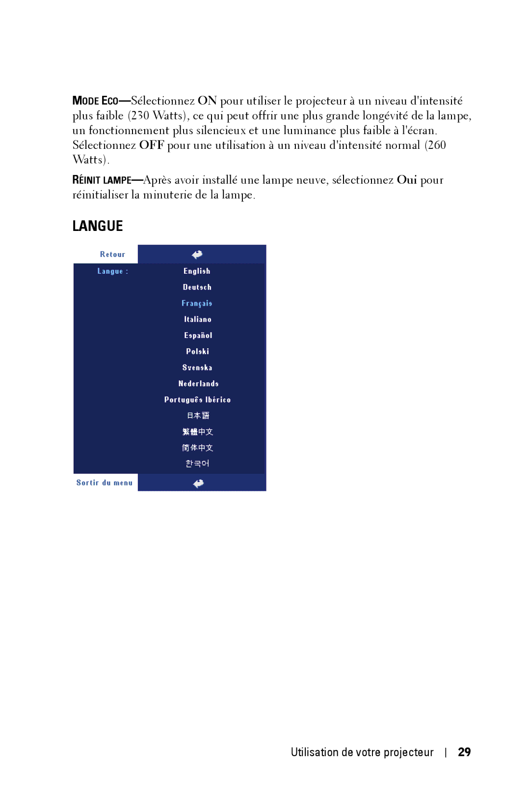 Dell 2400MP owner manual Langue 