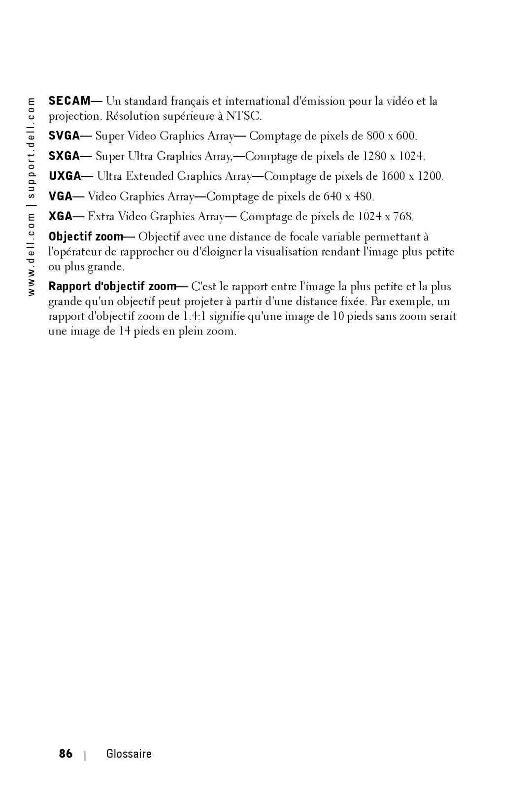 Dell 2400MP owner manual Glossaire 