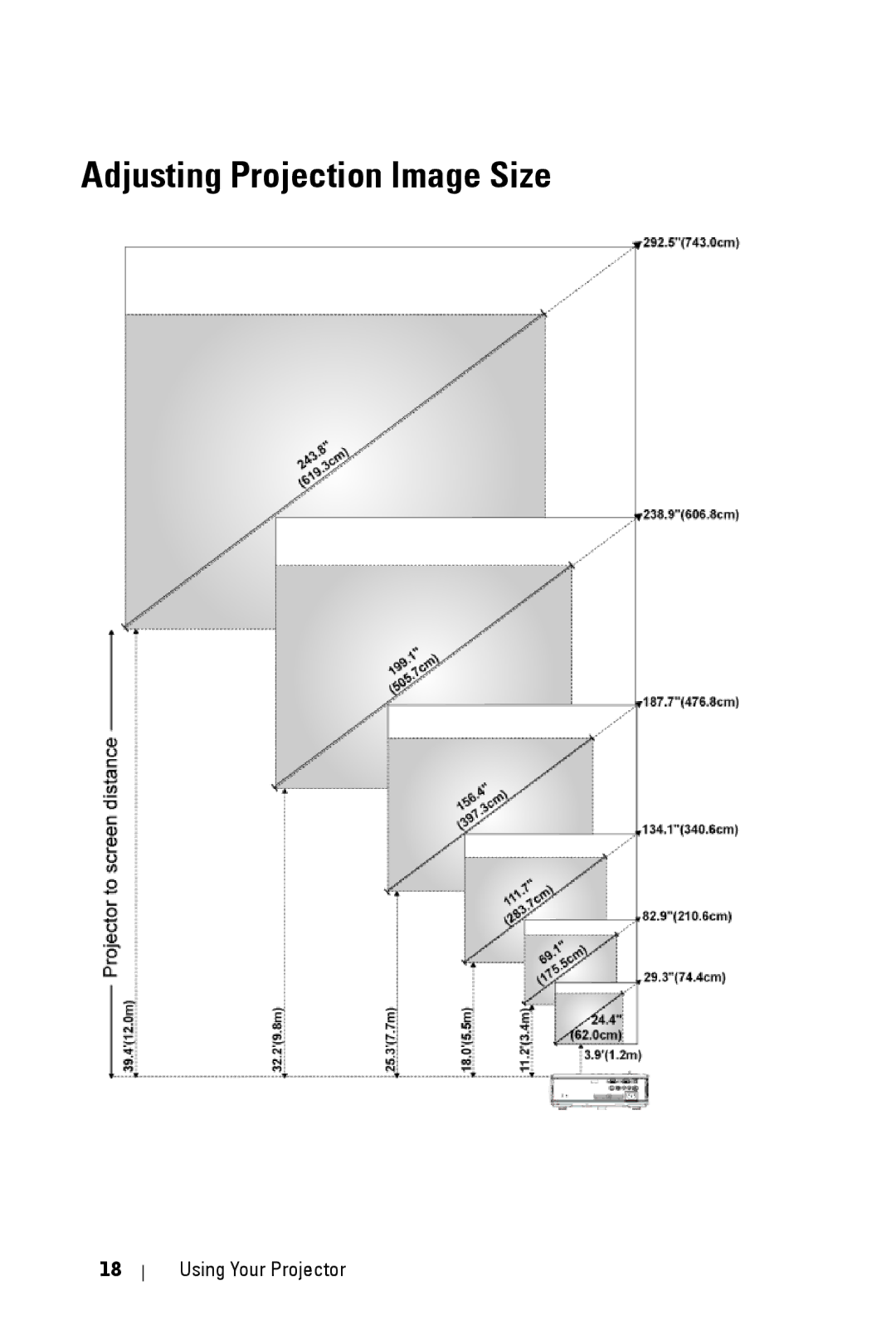 Dell 2400MP owner manual Adjusting Projection Image Size 