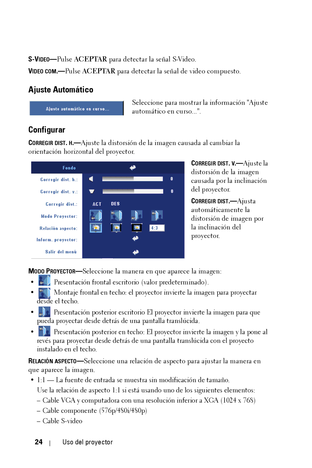 Dell 2400MP owner manual Ajuste Automático, Configurar 