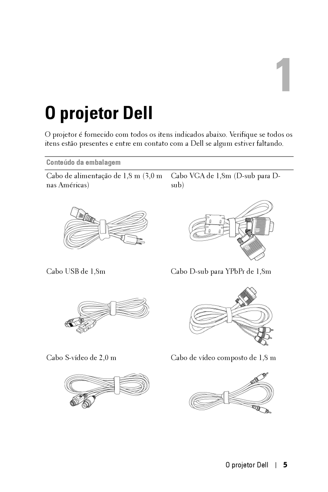 Dell 2400MP owner manual Projetor Dell, Conteúdo da embalagem 