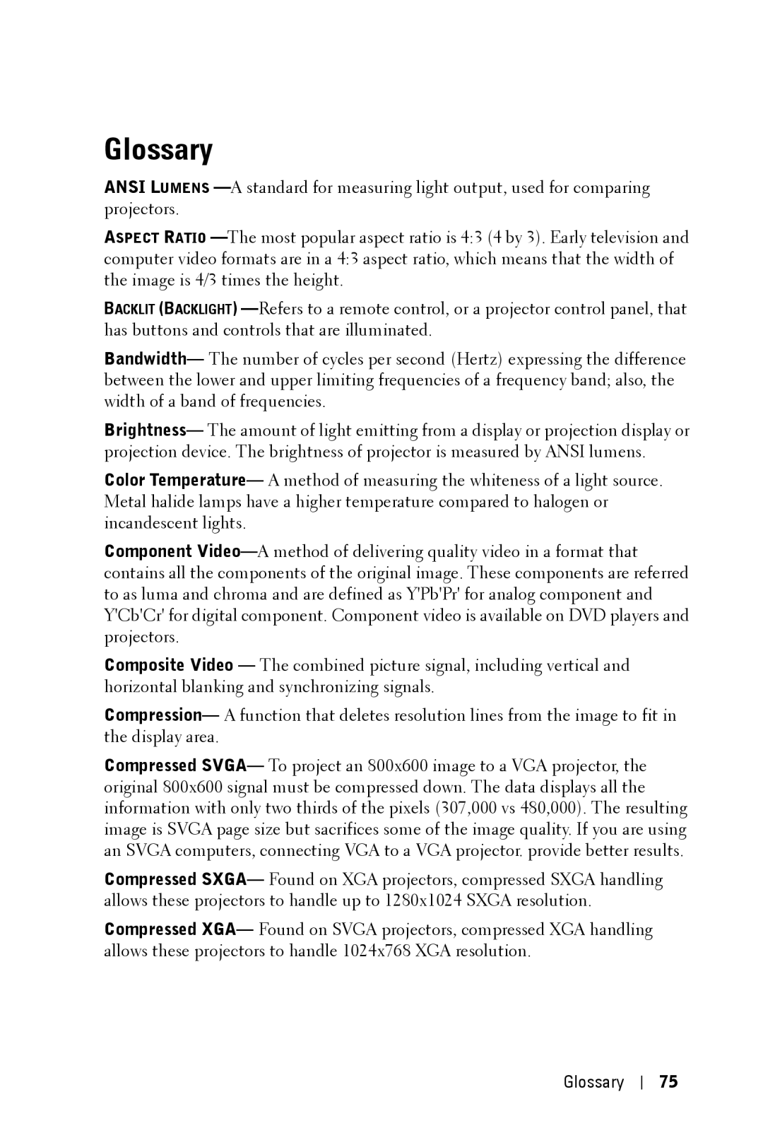 Dell 2400MP owner manual Glossary 