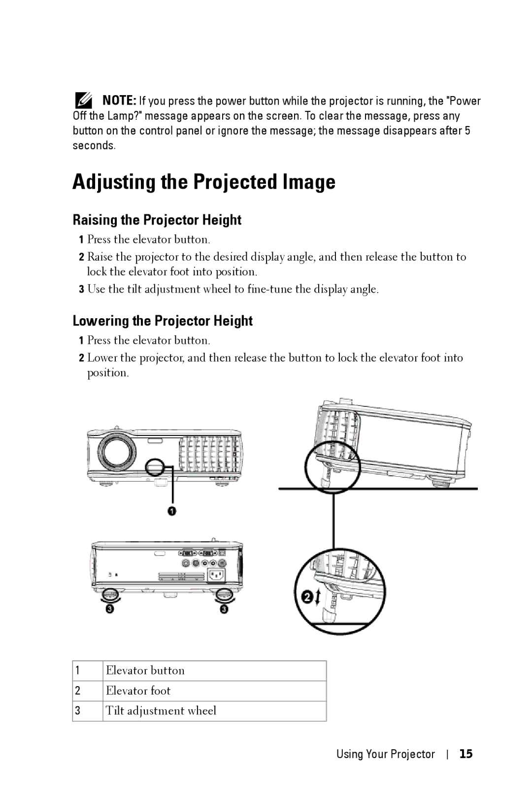 Dell 2400MP manual Adjusting the Projected Image, Raising the Projector Height 