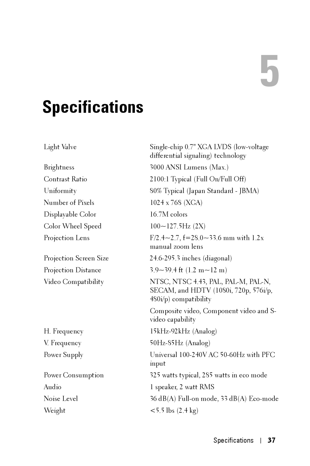 Dell 2400MP manual Specifications 