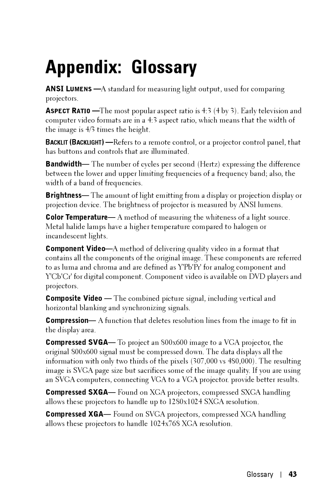 Dell 2400MP manual Appendix Glossary 