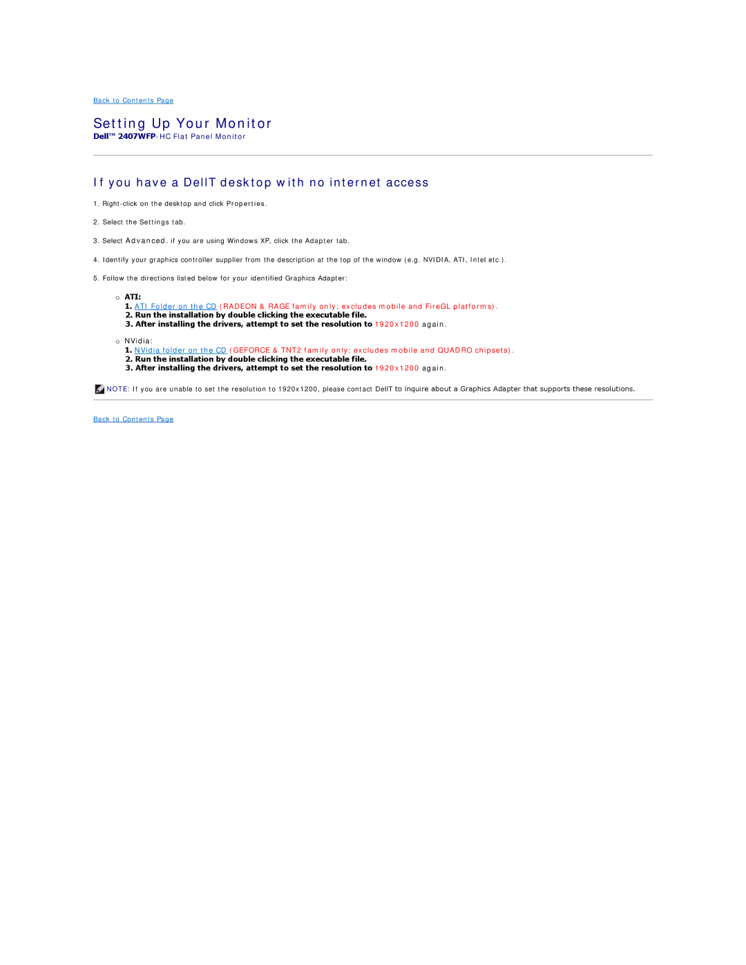 Dell 2407WFP-HC, 2407WFP-H C appendix Setting Up Your Monitor, If you have a DellT desktop with no internet access 