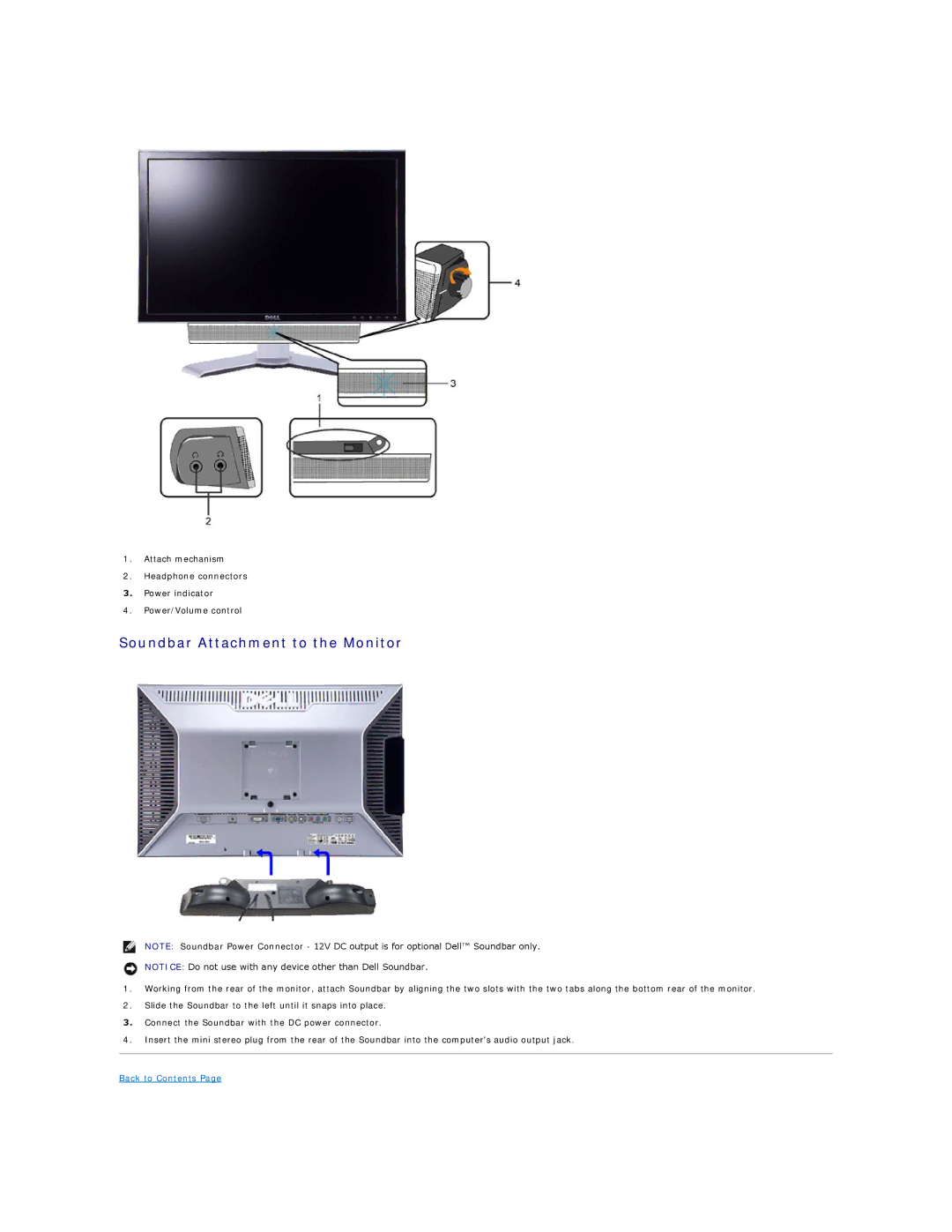 Dell 2407WFP-HC, 2407WFP-H C appendix Soundbar Attachment to the Monitor 