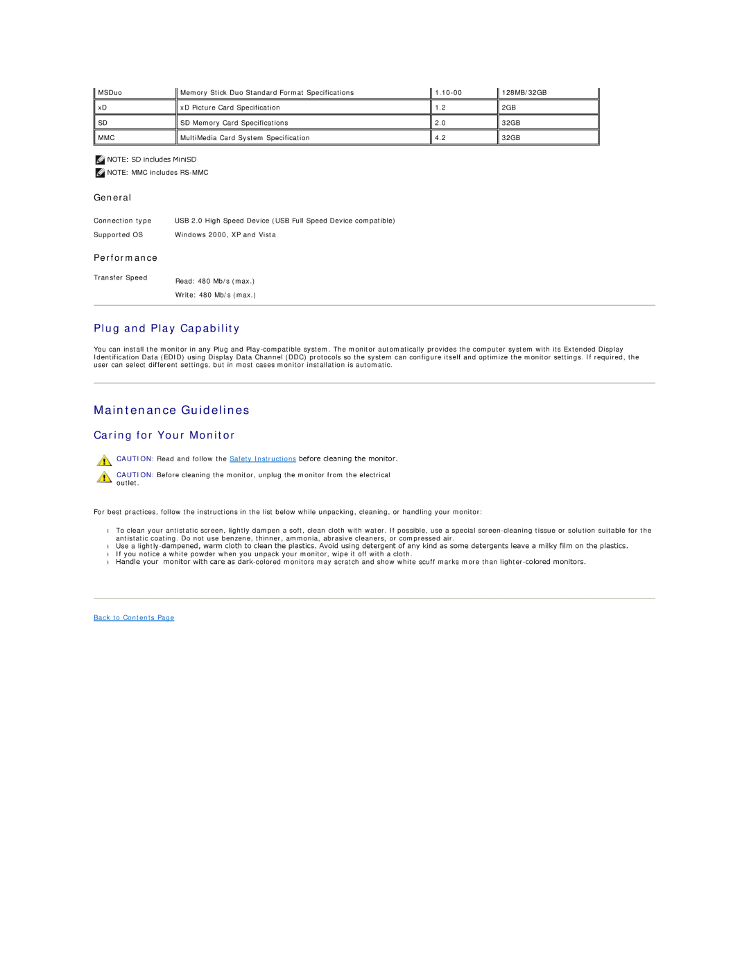 Dell 2408WFP appendix Maintenance Guidelines, Plug and Play Capability, Caring for Your Monitor, General, Performance 