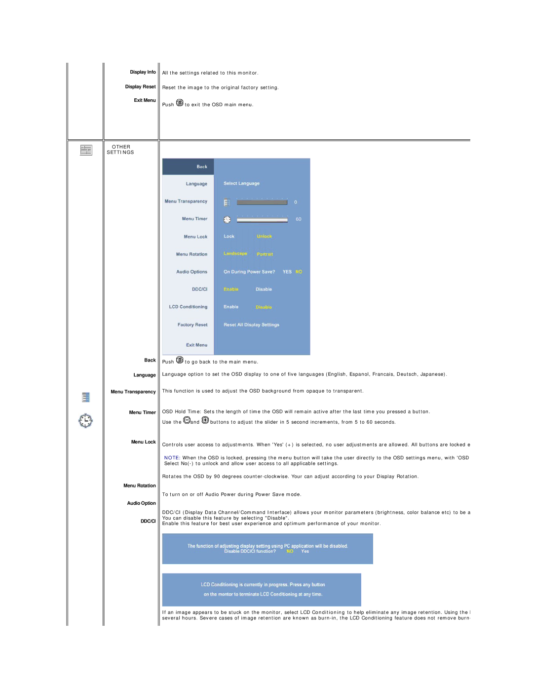 Dell 2408WFP appendix Other Settings, Ddc/Ci 