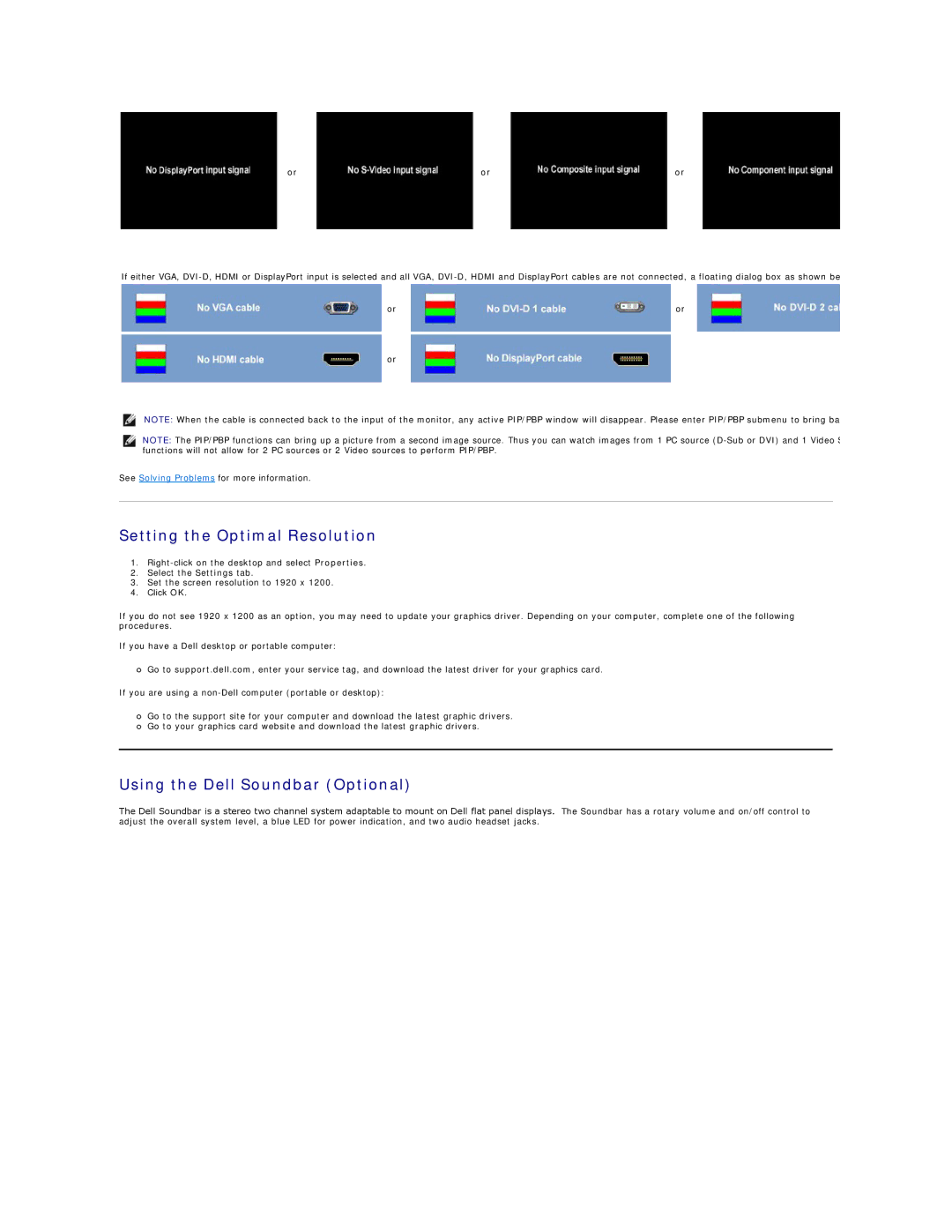 Dell 2408WFP appendix Setting the Optimal Resolution, Using the Dell Soundbar Optional 