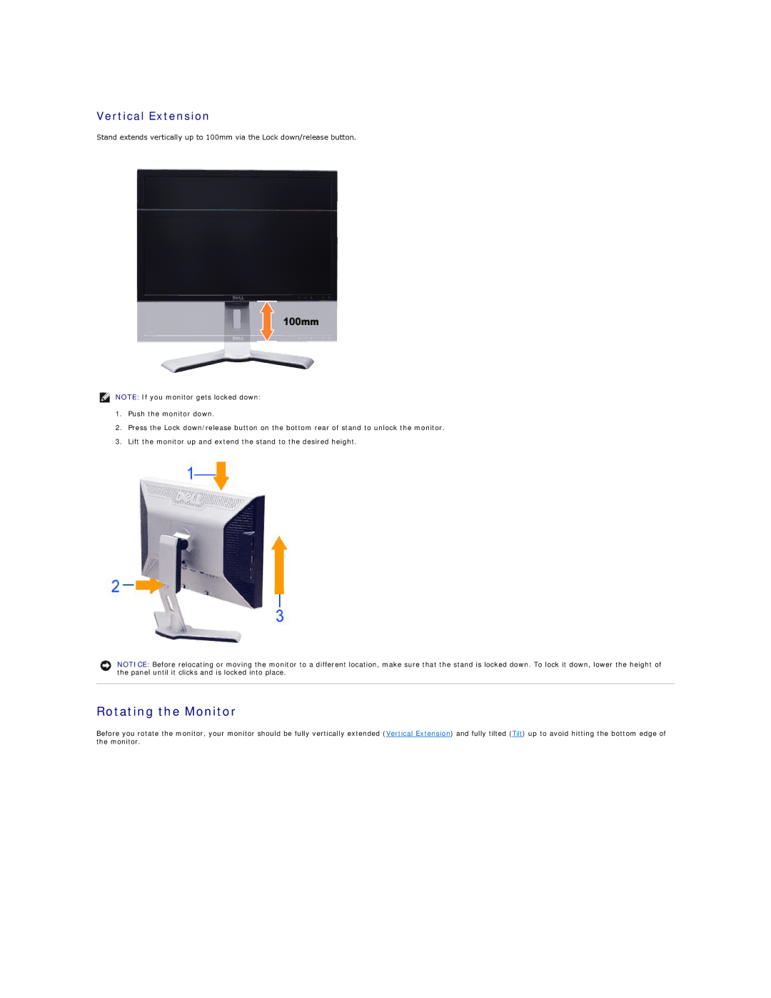 Dell 2408WFP appendix Rotating the Monitor, Vertical Extension 