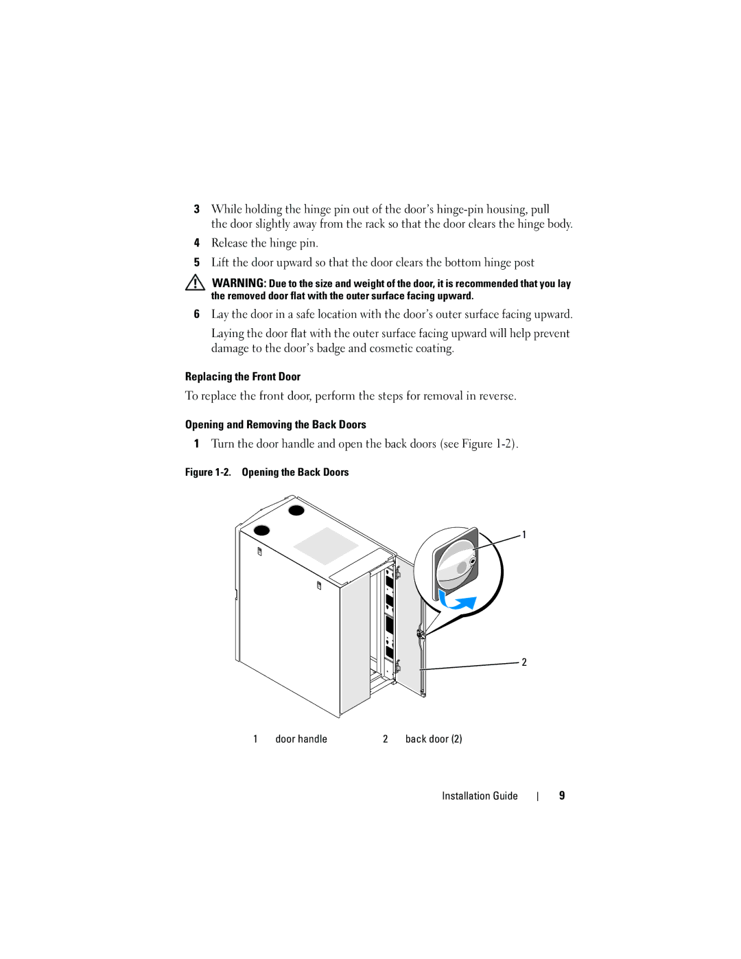 Dell 2420 manual Opening the Back Doors Door handle 